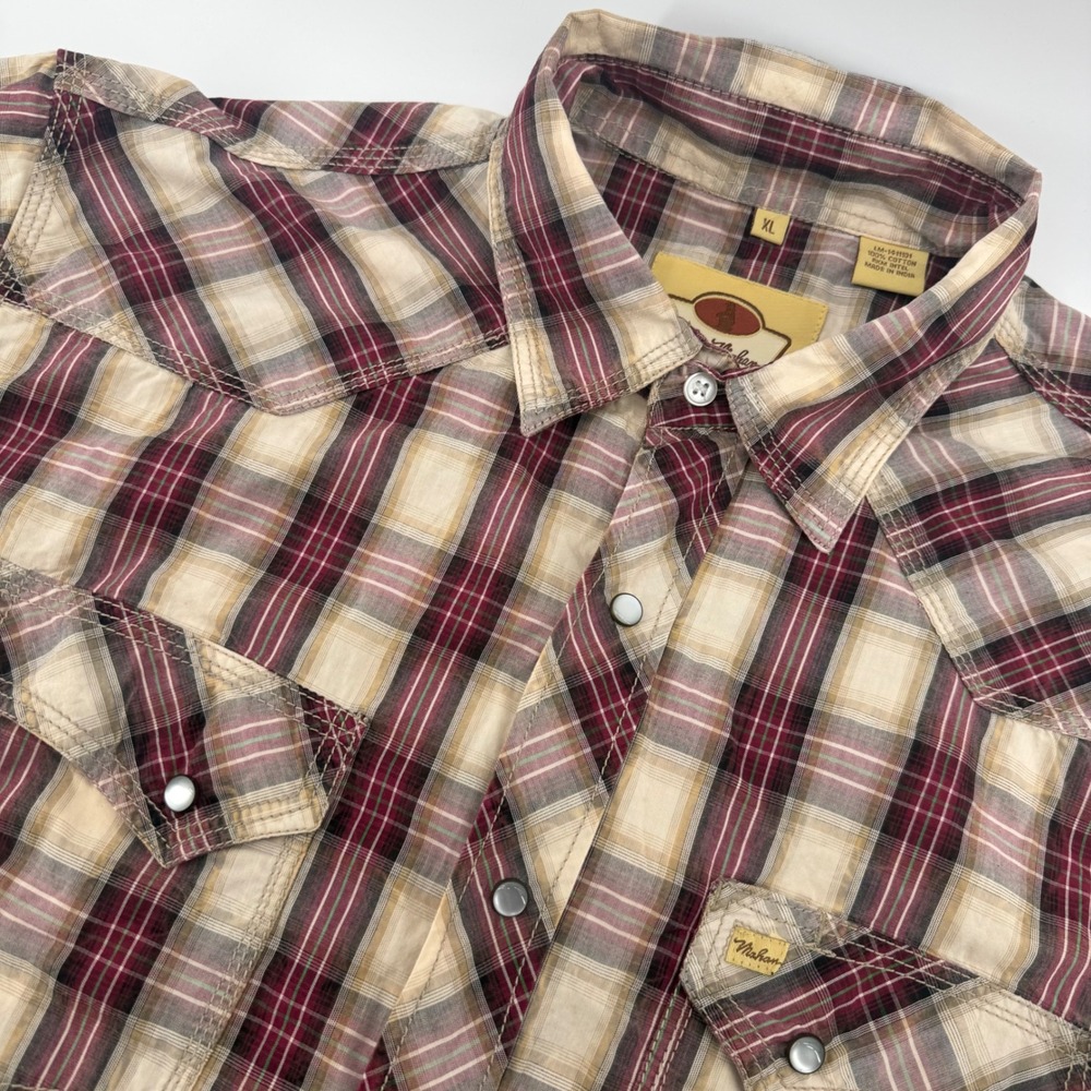 Larry Mahan Cowboy Collection Western Shirt Men XL Plaid Short Sleeve Pearl Snap